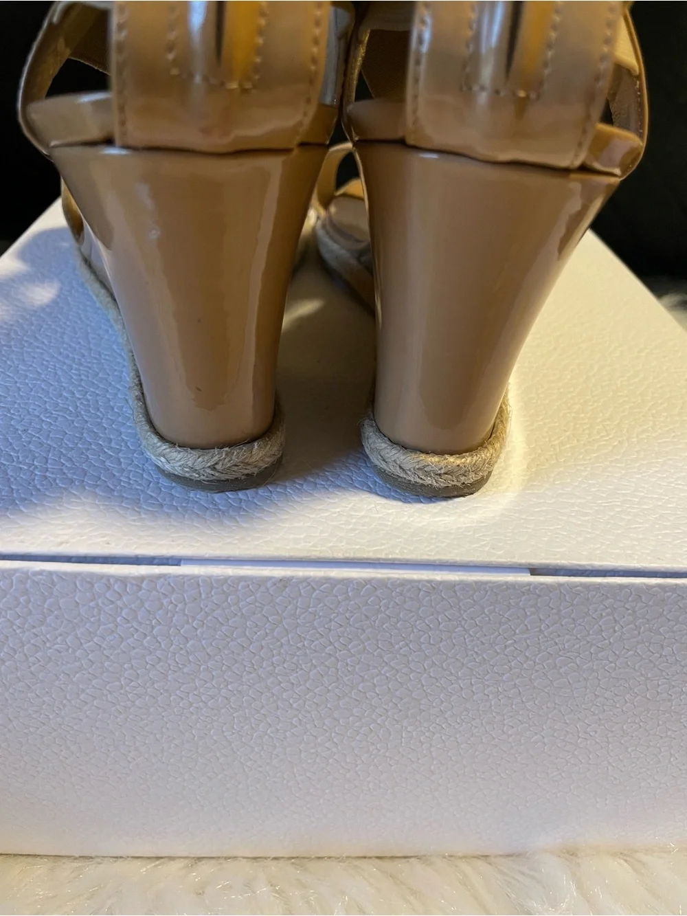 Fendi Beige Patent & Elastic Wedge Sandals Made in Italy 🇮🇹 Size 37.5